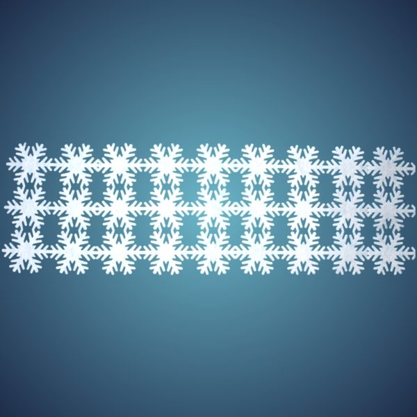 Schneeflockenteppich aus schwer entflammbarer Schneewatte, Dicke: ~ 2 mm, 27 Flocken à 8 cm, Grösse: ~ 0,24 x 0,72 m